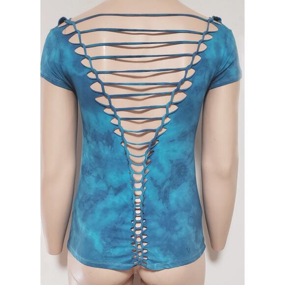 BLUE LAGOON - 2XL - Juniors / Women's Weaved & Cut top, Navy Blue and Turquoise - Picture 5 of 5